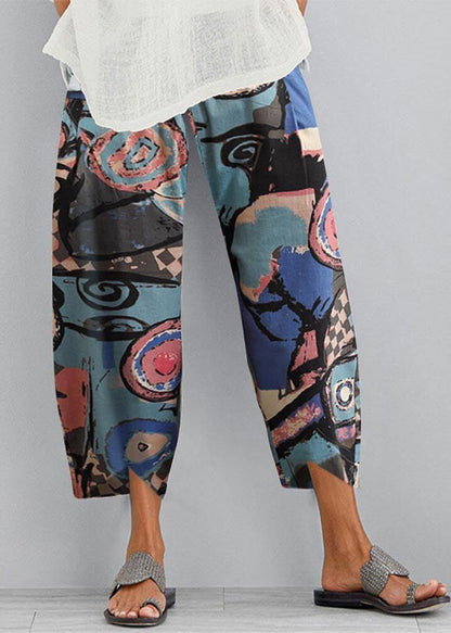 Cotton Hemp Printed Elastic Large Size Capris