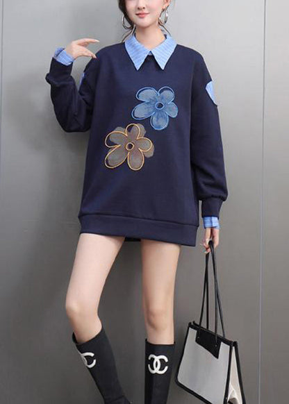 Blue Striped Print Patchwork Sweatshirts Spring