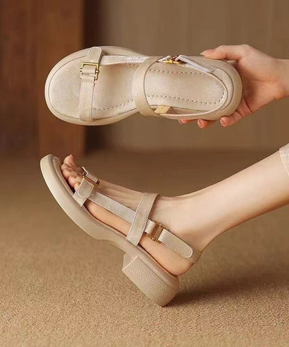 Apricot Chunky Cowhide Leather Splicing Sandals