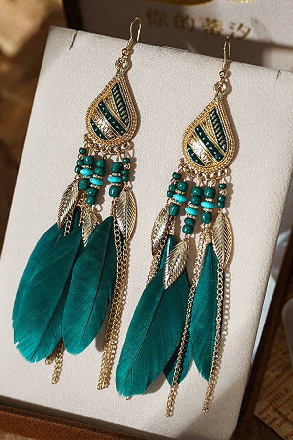 Colorful Feather Tassel Dangle Drop Earrings