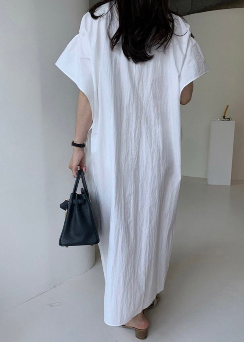 White Peter Pan Collar Button Cozy Long Shirt Dress Summer