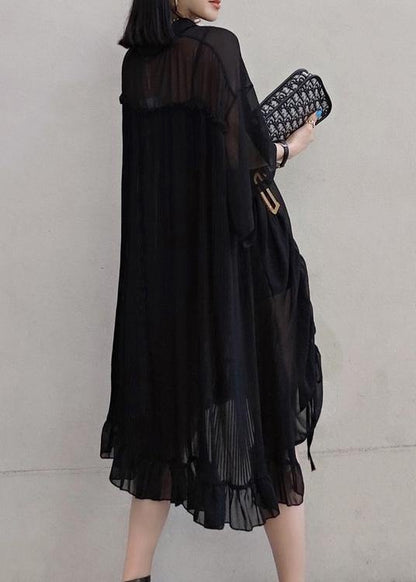 Lapel Asymmetric Spring Quilting Dresses Design Black Long Dresses