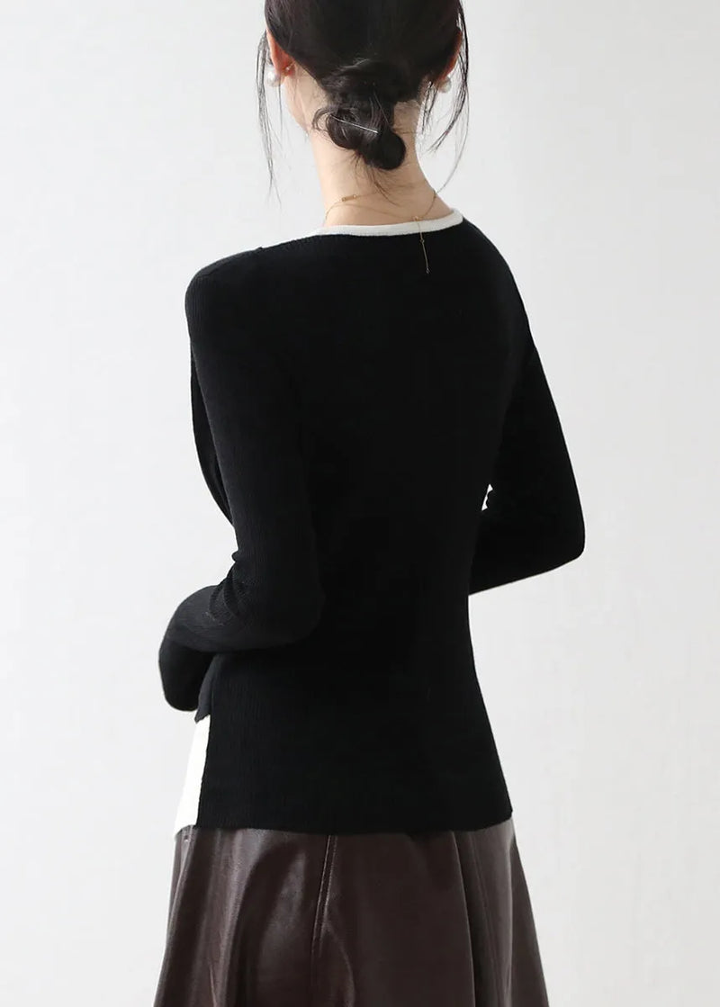 Khaki Cross Patchwork False Two Pieces Knit Top Winter