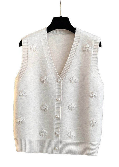 Modern Apricot V Neck Button Cotton Knit Waistcoat Sleeveless