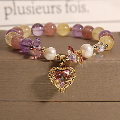 14-16cm Red Tiger Eye & Amethyst Heart Calm Bracelet