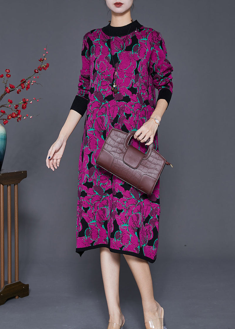 Purple Print Complimentary Scarf Long Knit Dress Fall