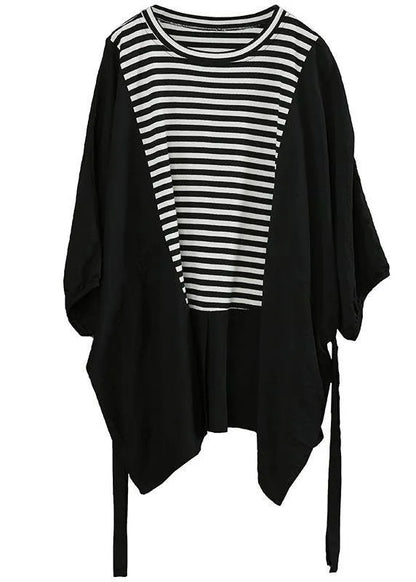 Diy White Patchwork Striped Tie Waist Cotton Summer Top