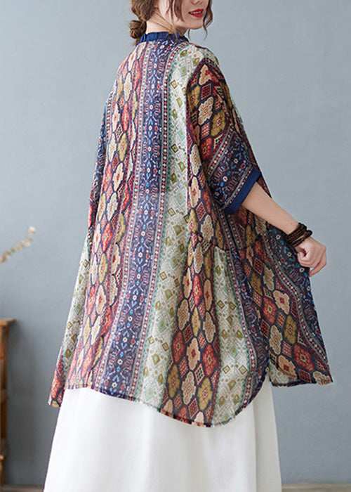 Colorblock Ruffled Print Cotton Tops Summer