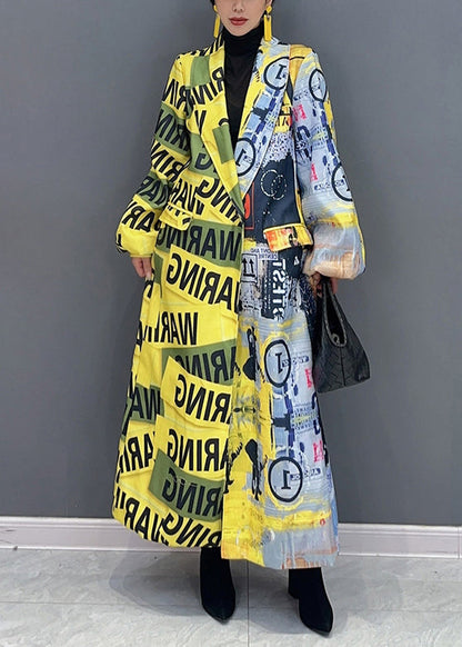 Unique Yellow the Press Style Print Pockets Patchwork Cotton Coats Fall