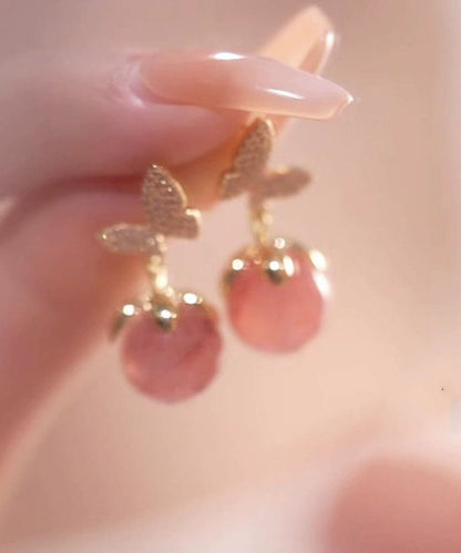 Pink Overgild Zircon Opal Butterfly Drop Earrings