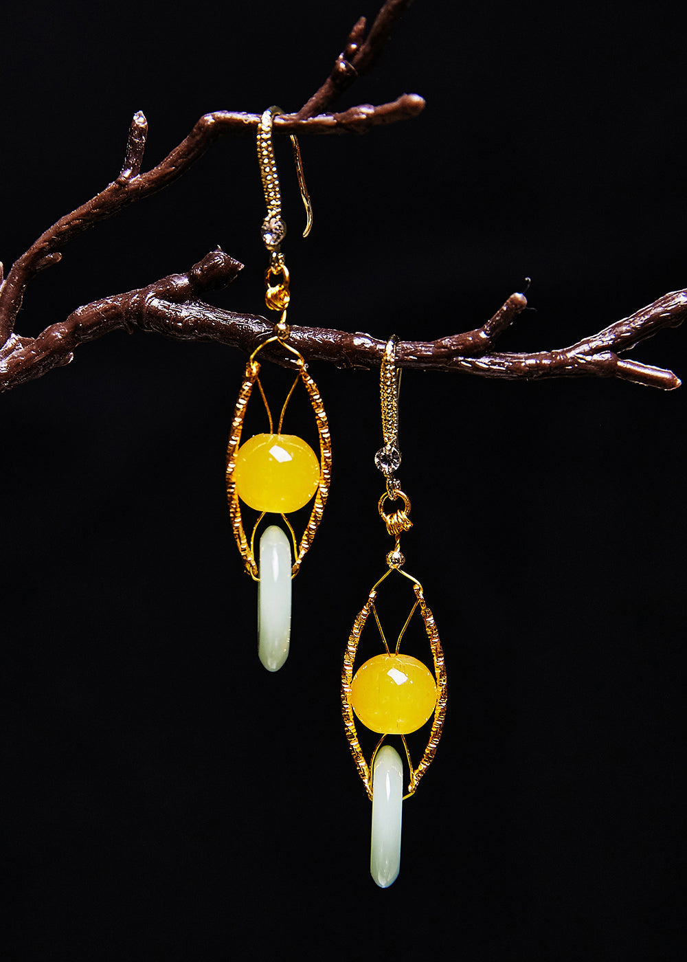 Fine White Jade Handmade Concatenation Beeswax Drop Earrings