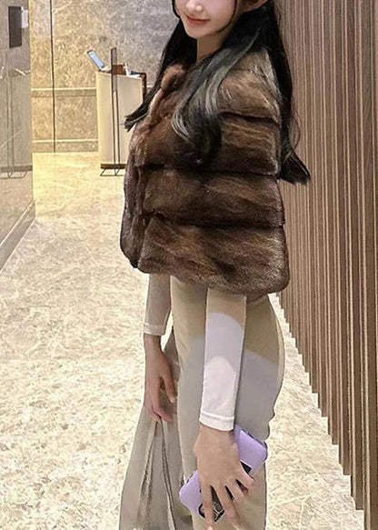 Brown Oversized Thick Faux Mink Hair Short Coats Winter