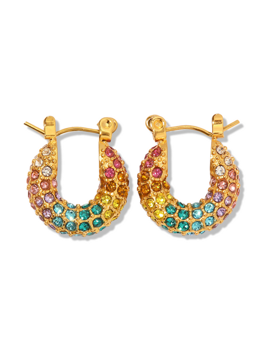 Rainbow Crystal Hoop Earrings