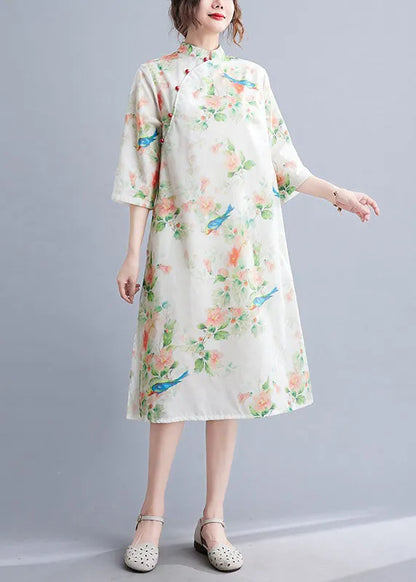 O Neck Half Sleeve Top Sewing Green Bird Print Shirt