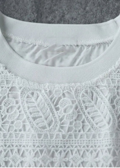 Colorblock O-neck Patchwork Striped Lace Shirt Short Sleeve