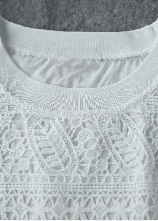 Colorblock O-neck Patchwork Striped Lace Shirt Short Sleeve
