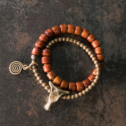 14cm Yak Bone Copper Double Wrap Strength Spiritual Bracelet
