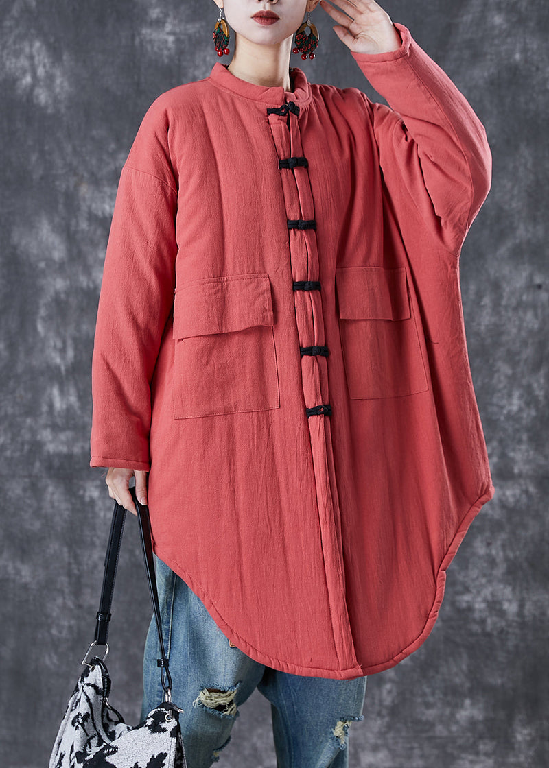 Brick Red Oversized Pockets Fine Cotton Filled Witner Coats