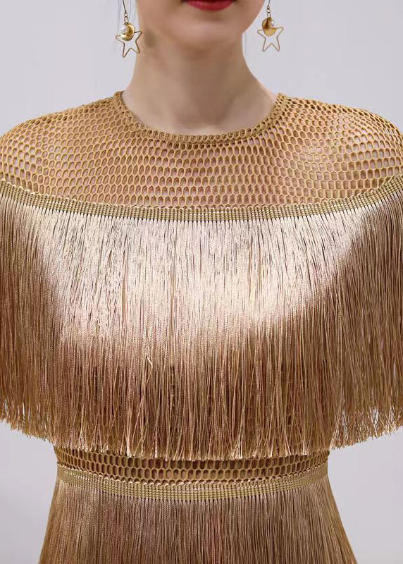 Boutique Gold Tasseled Hollow Out Party Dresses Summer