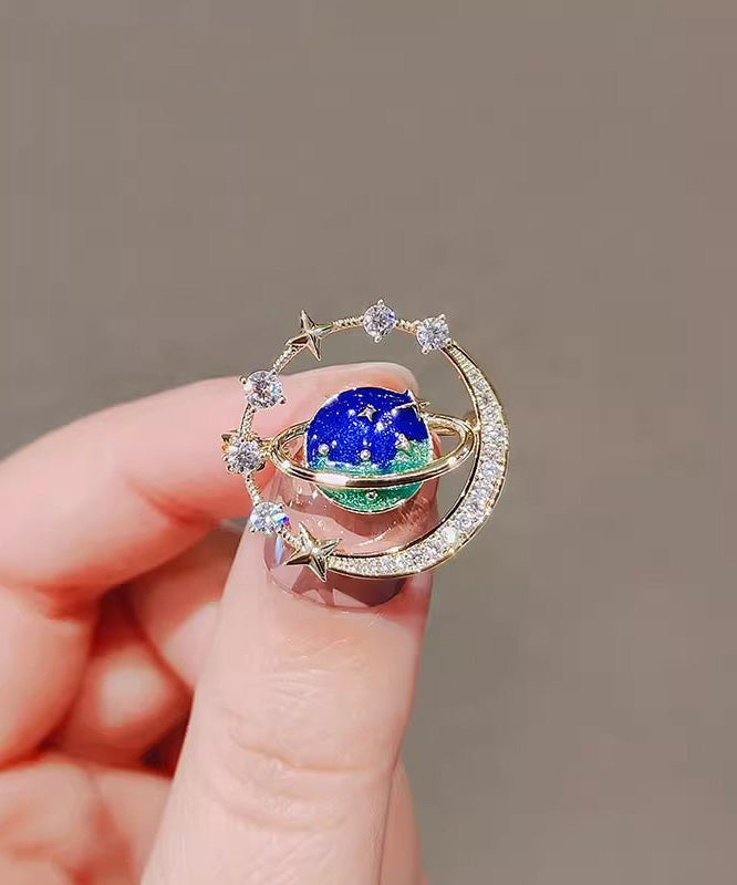 Blue Alloy Zircon Cosmic Planet Brooch