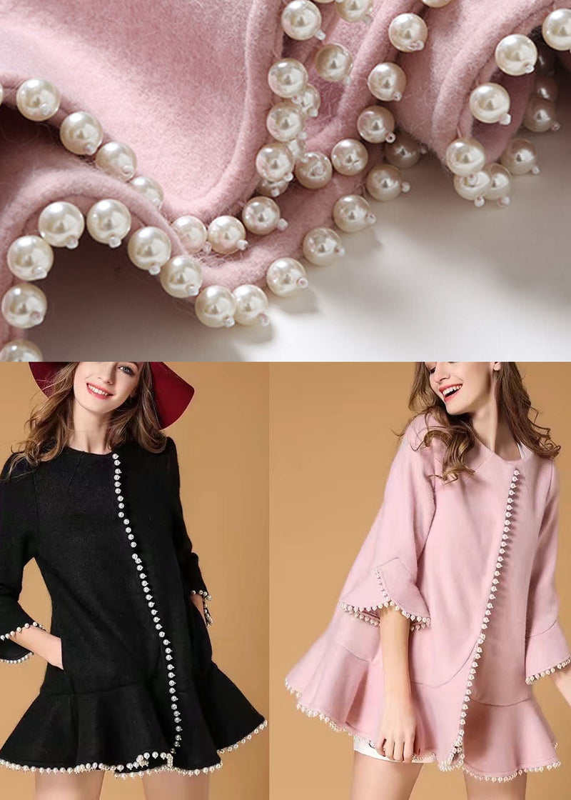 Fitted Black Ruffled Button Skinny Fall Woolen Coats