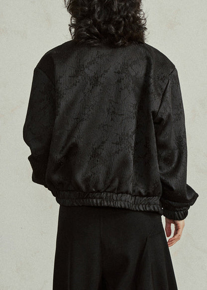 Loose Black Peter Pan Collar Zippered Silk Coats Fall
