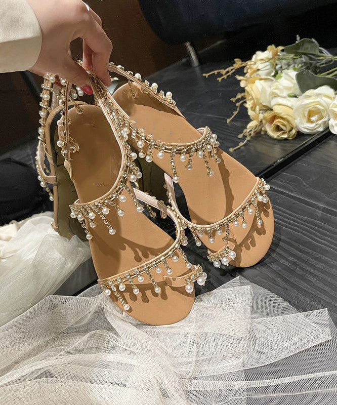Beige Tassel Pearl Sandals Soft Beach Sandals