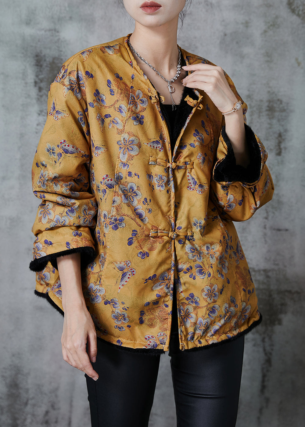 Yellow Print Faux Mink Hair Wear on Both Sides Coats Winter