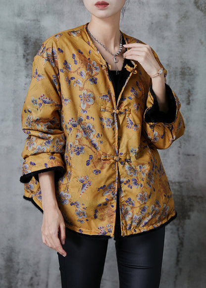 Yellow Print Faux Mink Hair Wear on Both Sides Coats Winter