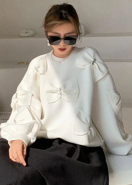 White Puff Sleeve Cotton Loose Sweatshirts Top Spring