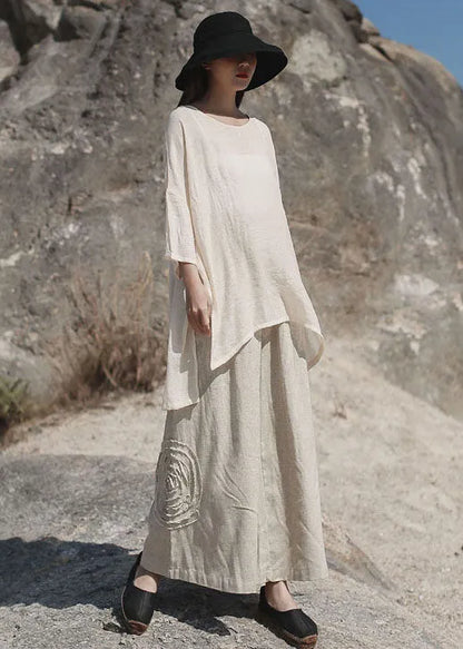 Unique Apricot Low High Design Side Open Cotton Tops Half Sleeve