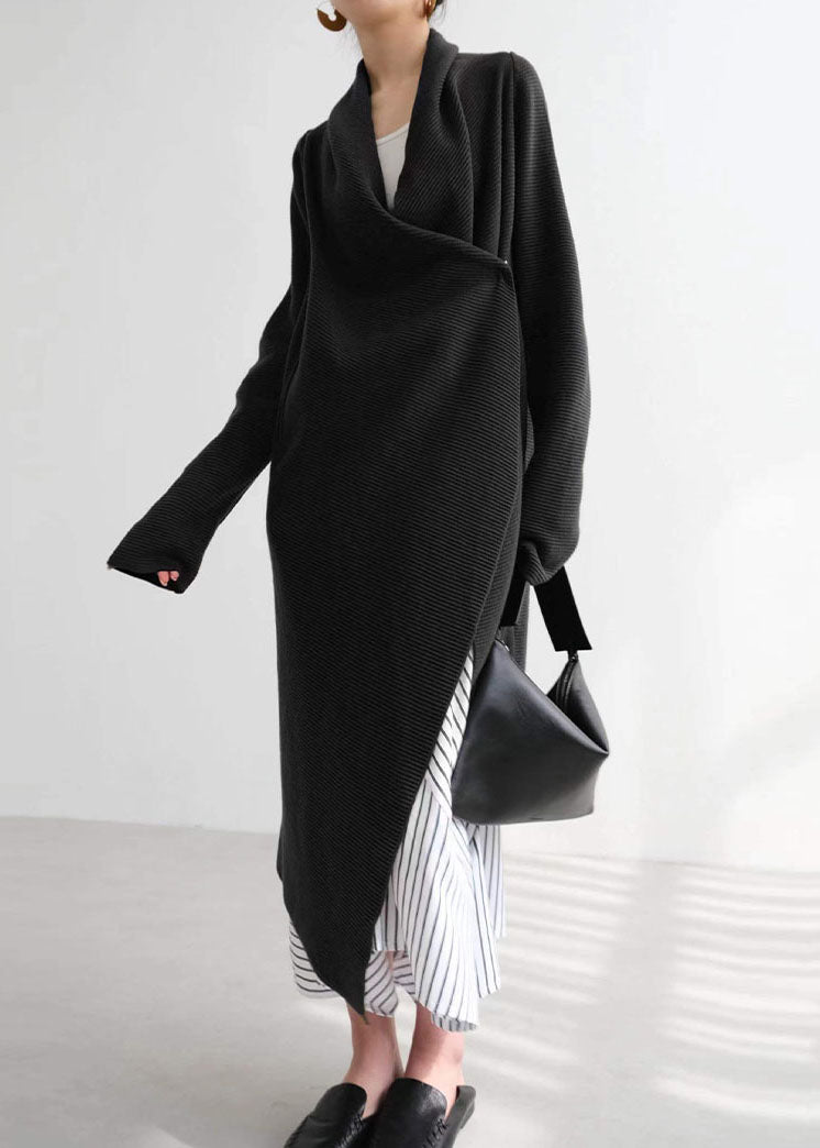 Black Asymmetrical Cozy Knit Cardigans Fall