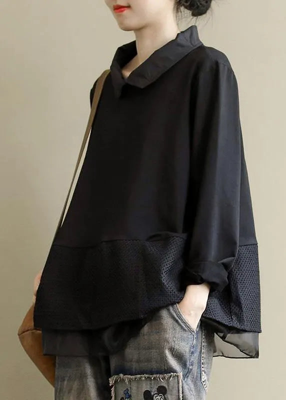 Black Tops Lapel Patchwork Clothes Pattern