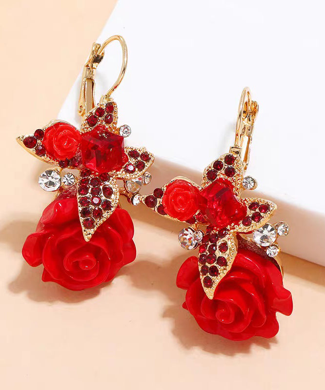 Red Acrylic Alloy Zircon Butterfly Drop Earrings