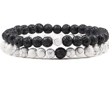 Black Lava Stone Couple Bracelet 2pc Set