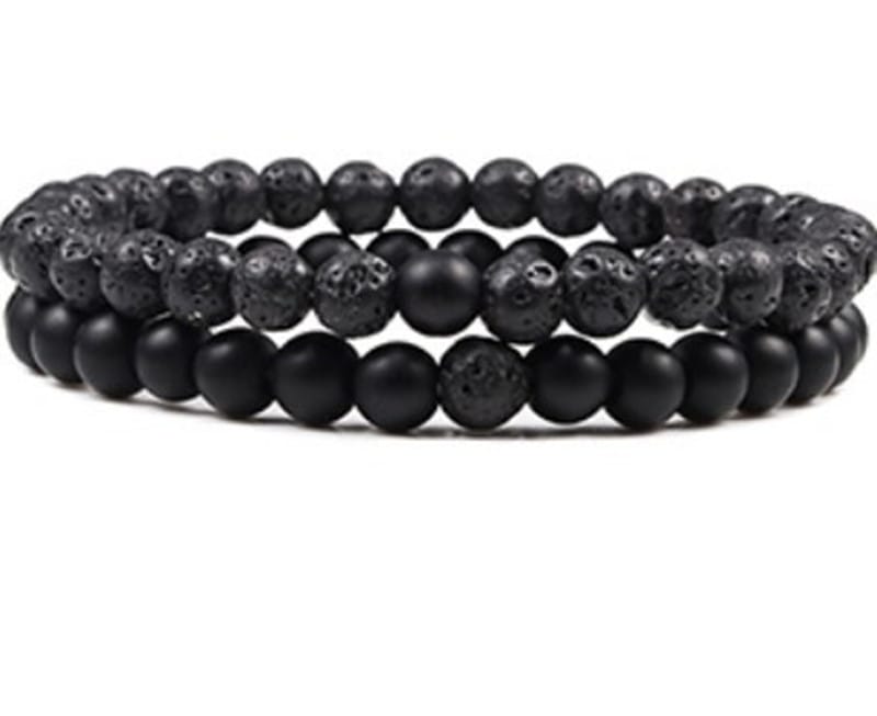 Black Lava Stone Couple Bracelet 2pc Set