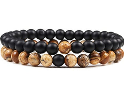 Black Lava Stone Couple Bracelet 2pc Set