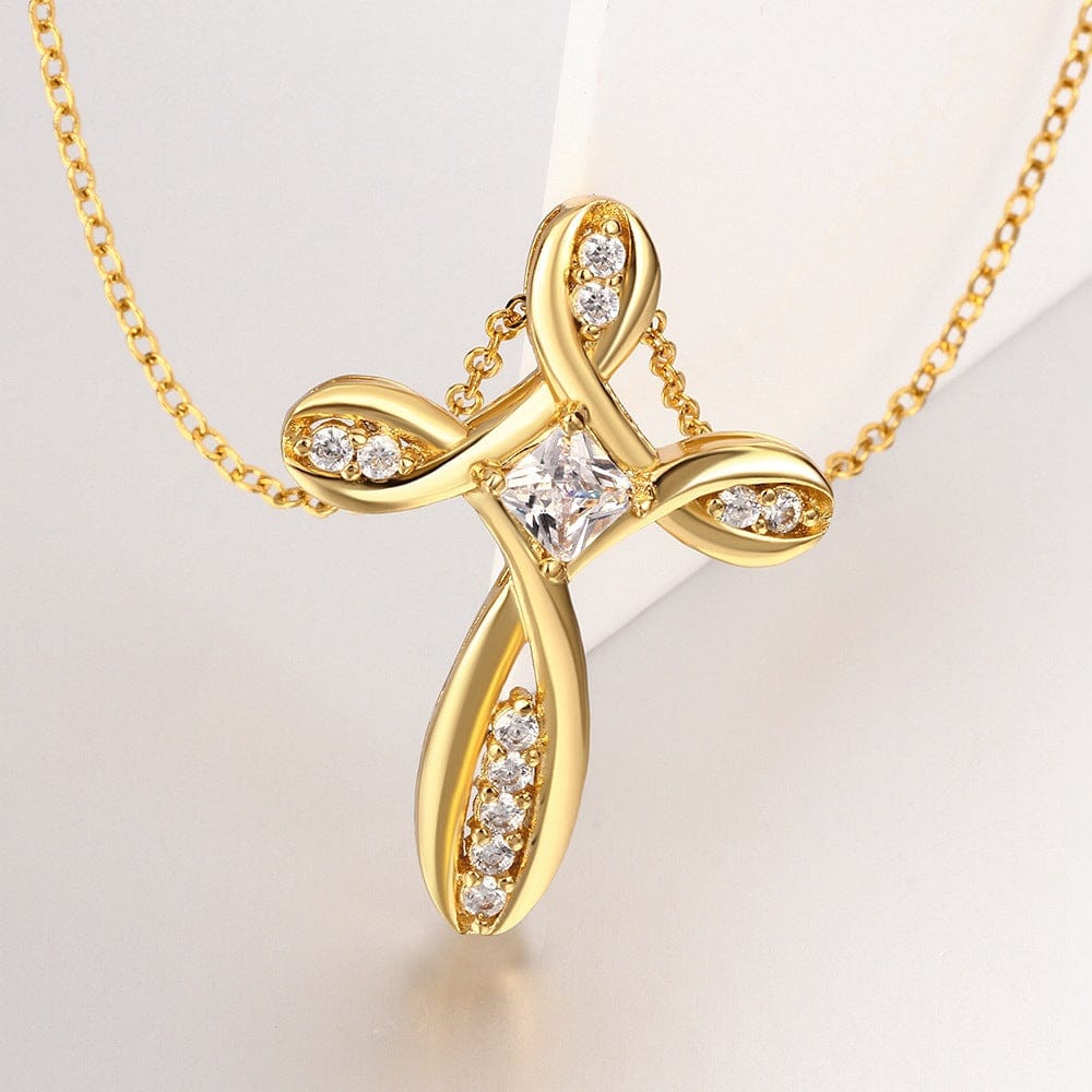 Zircon Tied Cross Necklace