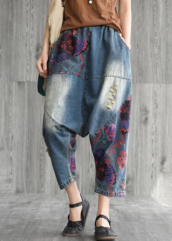 Art Cotton Clothes Printed Frayed Low Crotch Jeans Summer