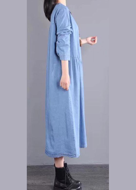 Modern O Neck Pockets Spring Ideas Blue Maxi Dresses