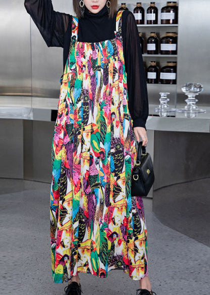 Classy Colorblock Print Silk Spaghetti Strap Dress Spring