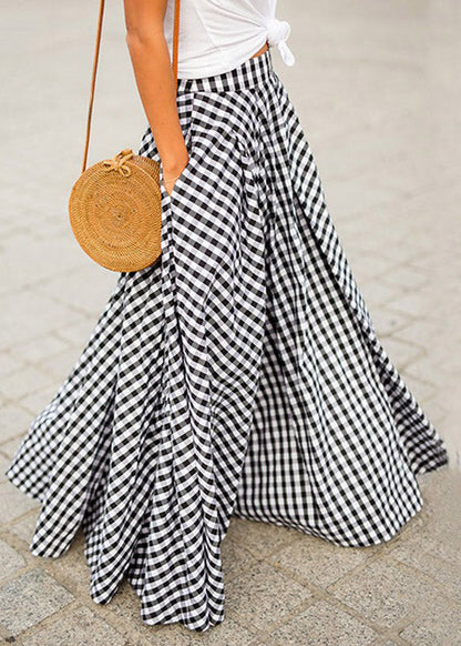 Blue Plaid Draping High Waist Maxi Skirt Summer
