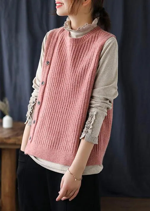 Yellow Crane Tops O Neck Sleeveless Spring Sweaters