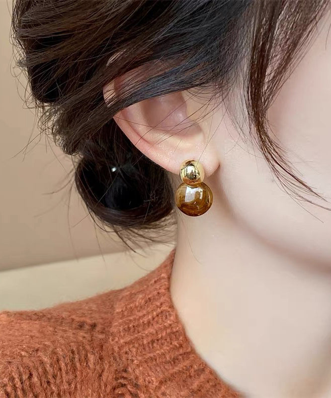 Modern Brown Sterling Silver Alloy Round Crystal Stud Earrings