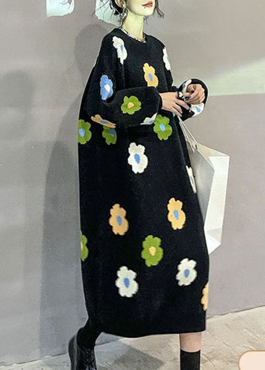 Natural Black Thick Knit Dress Winter