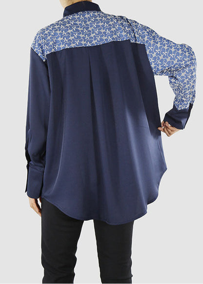 Black Blouses Ruffled Patchwork Button Pockets Spring