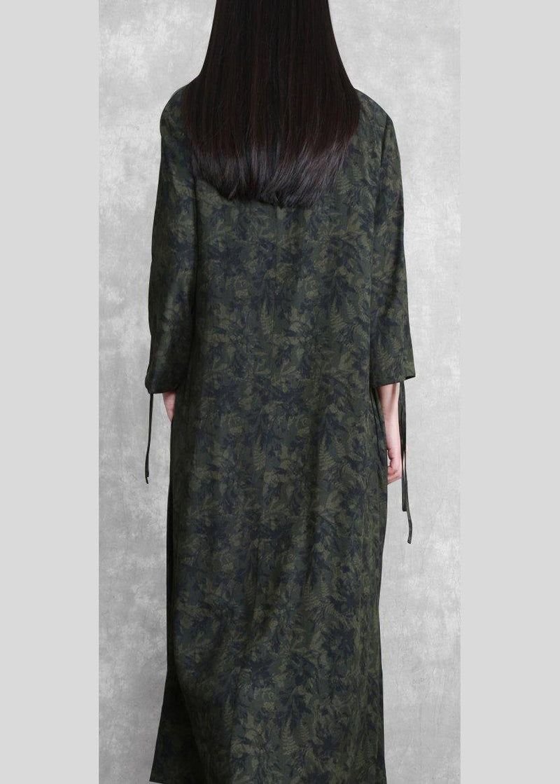 Modern V Neck Asymmetric Spring Clothes for Design Green Print Loose Dress