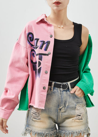 Colorblock Asymmetrical Patchwork Denim Jacket Spring