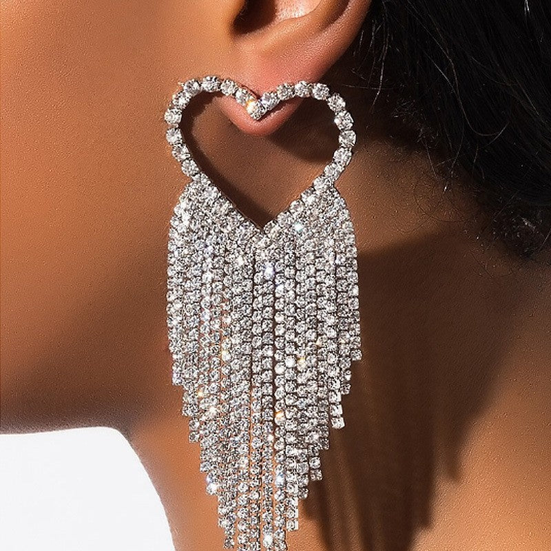 Party Patchwork Rhinestone Tassel Earrings
