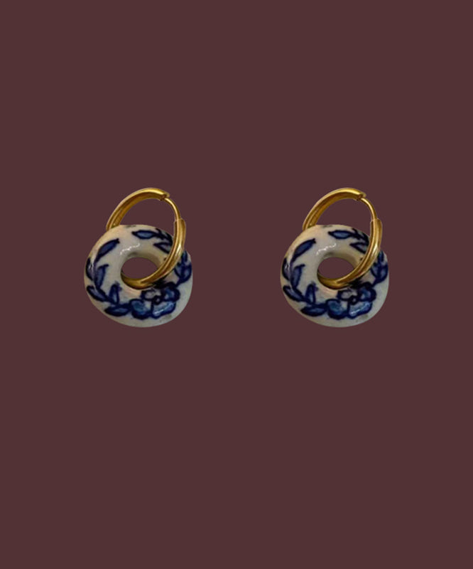 Gold Copper Overgild Ceramics Hoop Earrings